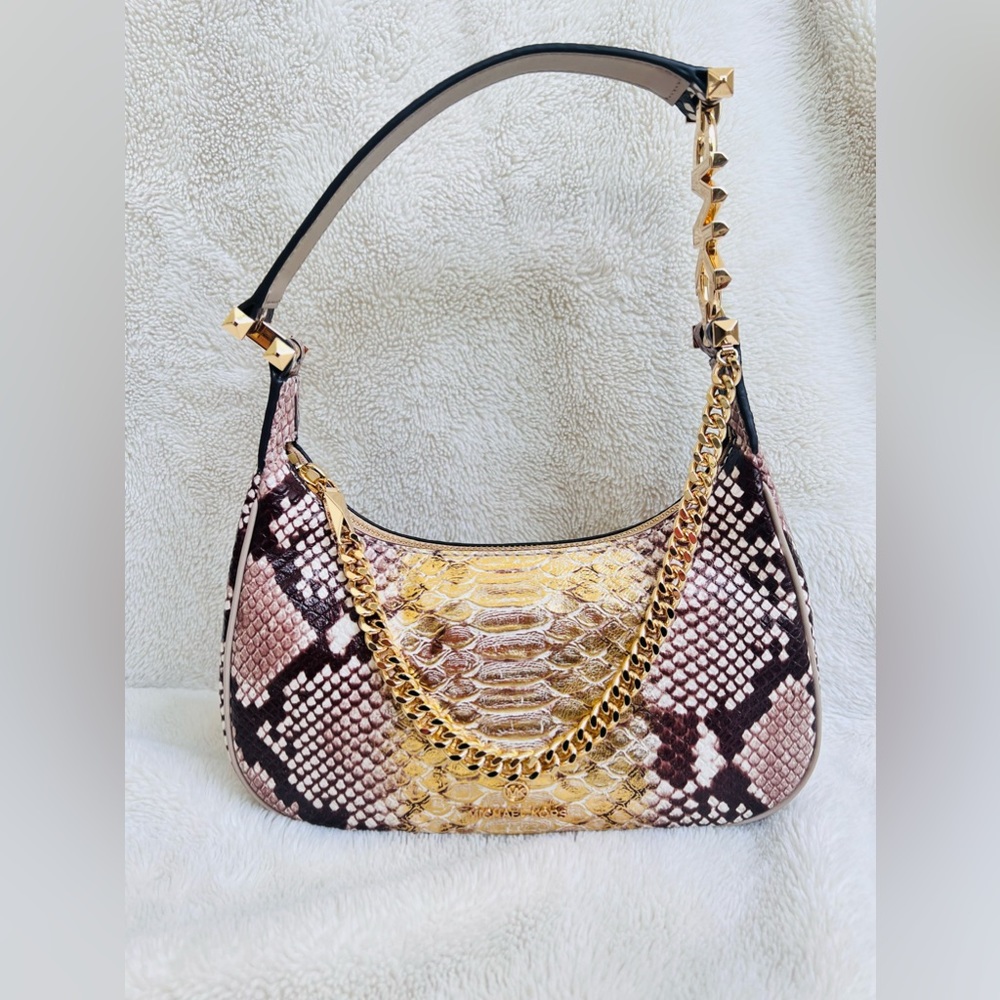 Michael kors Piper Small Two-Tone Snake Embossed Leather Shoulder Bag